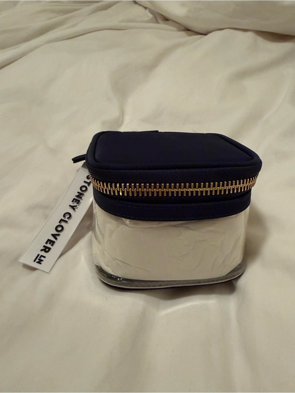Stoney Clover Lane SCL sapphire navy blue clear mini open top pouch gold zipper